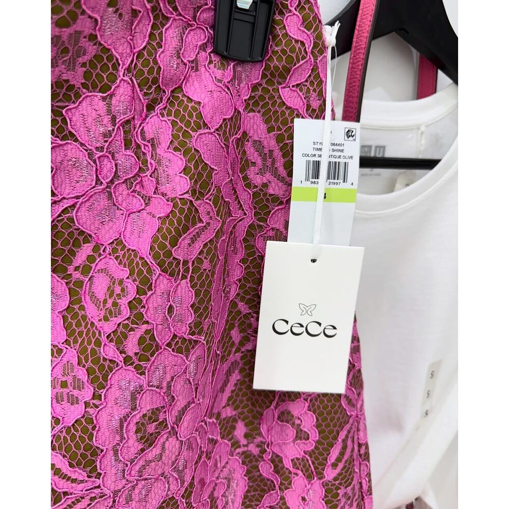 CeCe Pink Lace Mini Skirt Size 4 Floral Overlay Lined‎ New With Tags